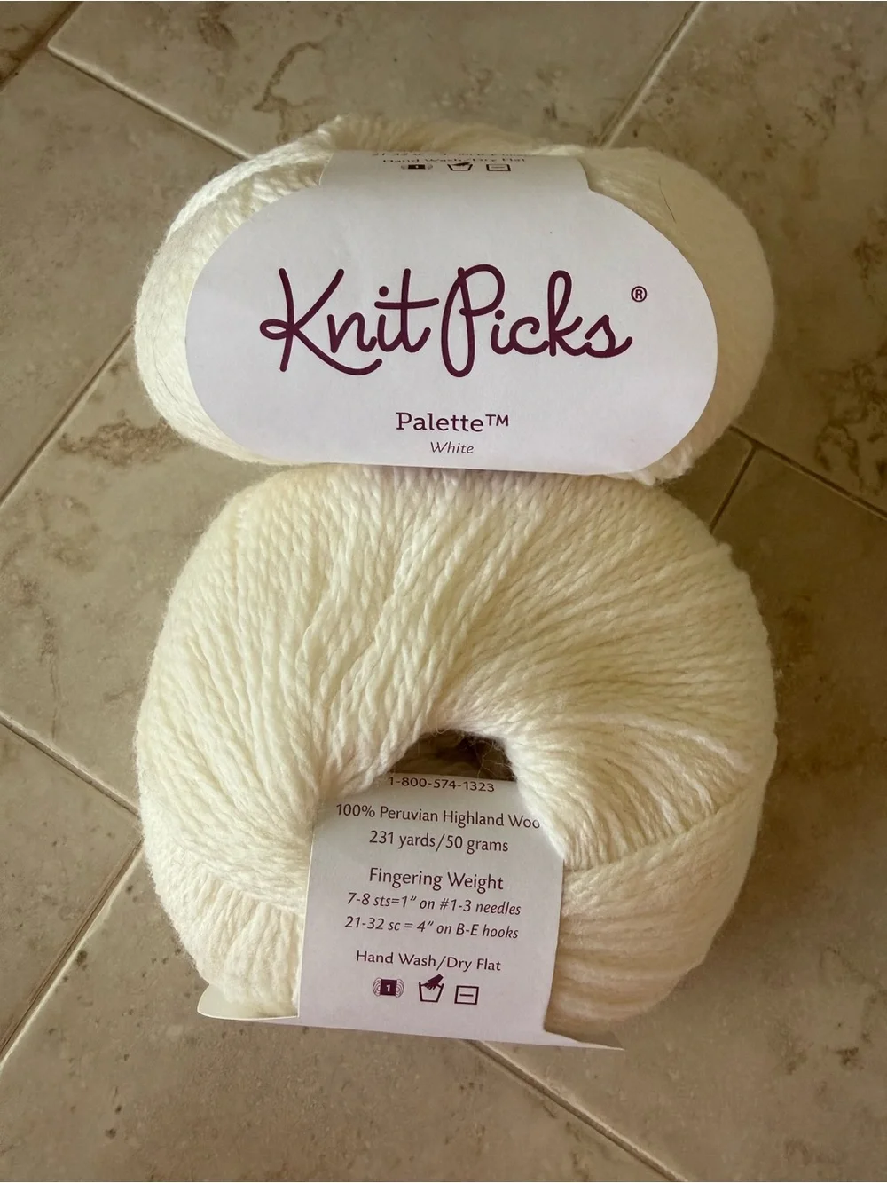 Knit Picks Palette White Peruvian Highland Wool Yarn - Fingering Weight